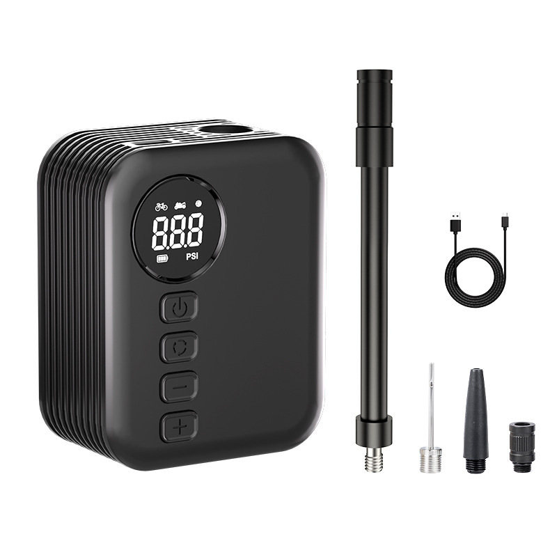 Φορητός μίνι φουσκωτήρας ποδηλάτων με ψηφιακή οθόνη και μετρητή πίεσης ελαστικού, 12V επαναφορτιζόμενος, ροή αέρα 25 L/min