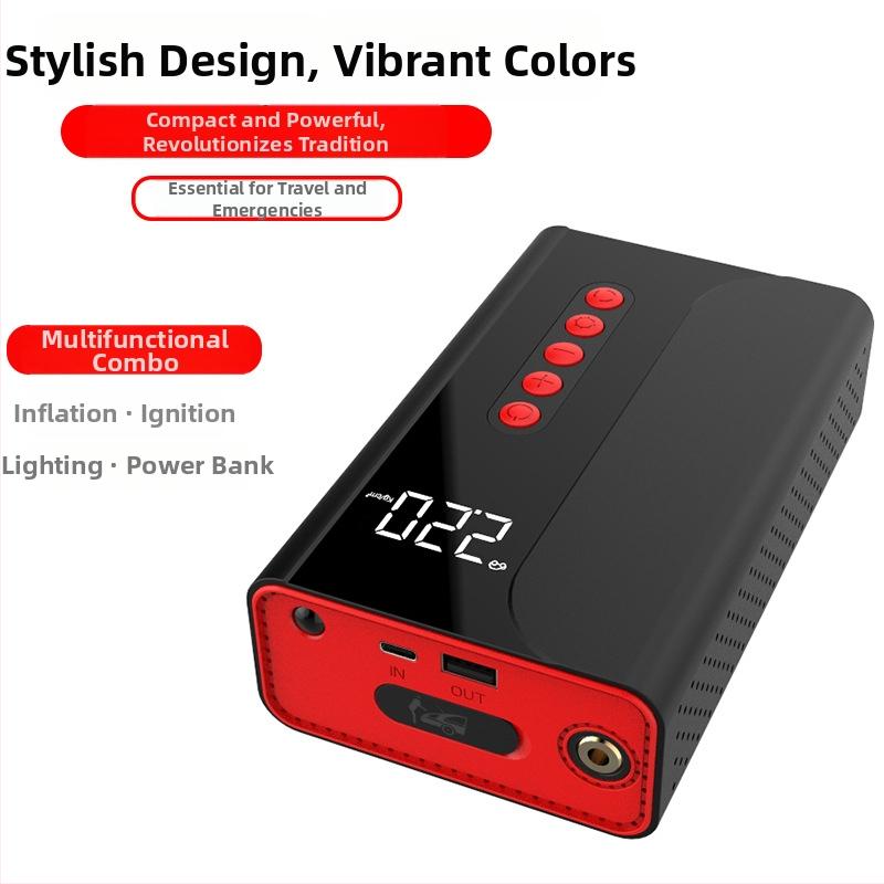 Automobilsko hitno pokretanje s integriranom pumpom — digitalni zaslon, unaprijed postavljen tlak u gumama, 80W, protok zraka 35 L/min, USB punjenje