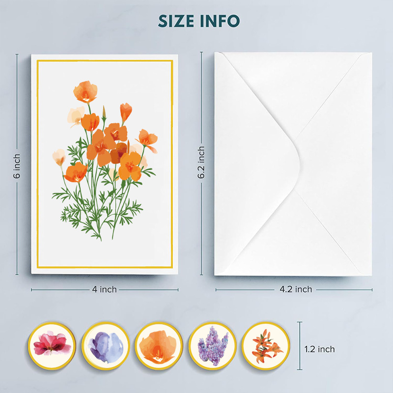 Card de felicitare Royal Xia: hârtie, imprimare color, ilustrație pictată manual, design floral variat, cu plic