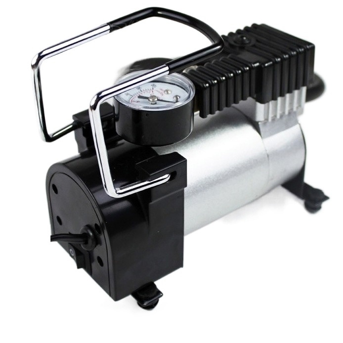 Metalna jednocilindrična pumpa za auto, 12V, 120W, protok 70 L/min, kabel duljine 3 m, manometar za tlak u gumama