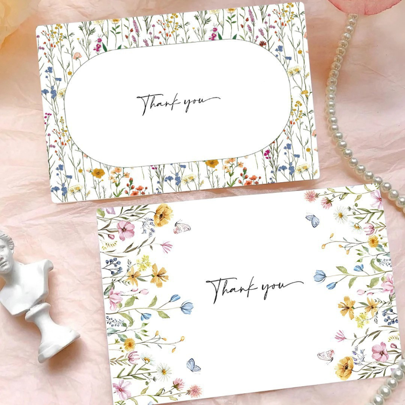 Card de felicitare cu design floral vintage și mesaj de mulțumire, plic inclus, execuție prin imprimare, ambalare de bază