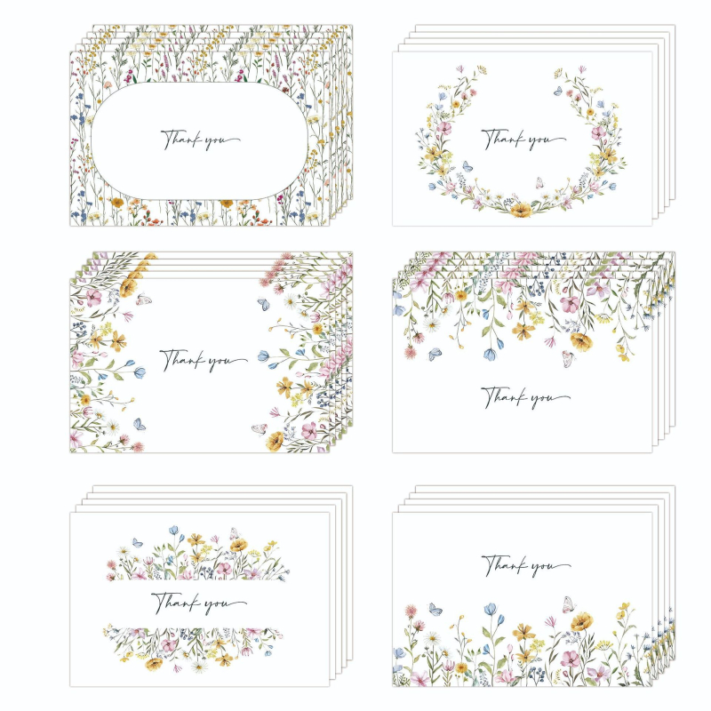 Card de felicitare cu design floral vintage și mesaj de mulțumire, plic inclus, execuție prin imprimare, ambalare de bază