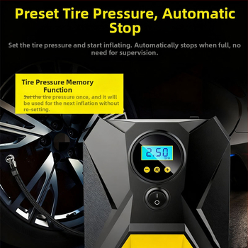 Prijenosni bežični kompresor za automobile s digitalnim prikazom, 12V, 120W, 3 m kabel, ABS