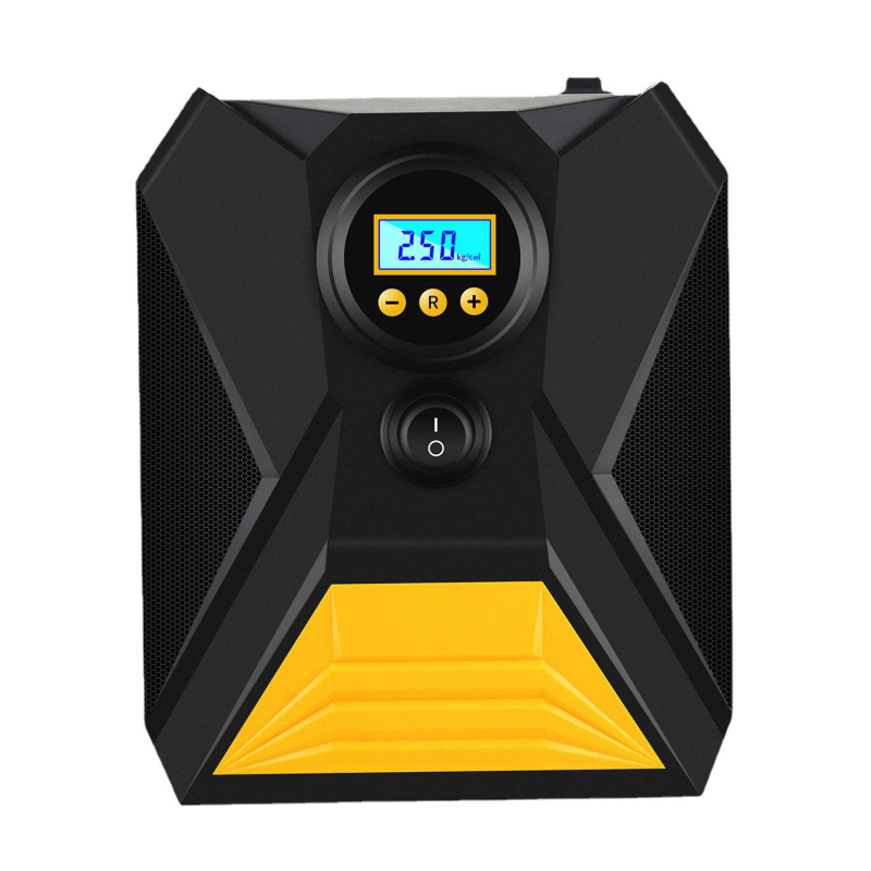 Преносим компресор за гуми на автомобили с цифров дисплей и LED осветление, 12V, 120W, 25 л/мин, 50 см тръба