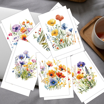 Set de 12 felicitări cu ilustrații în acuarelă ale florilor sălbatice - hârtie, imprimare color, ilustrație desenată manual
