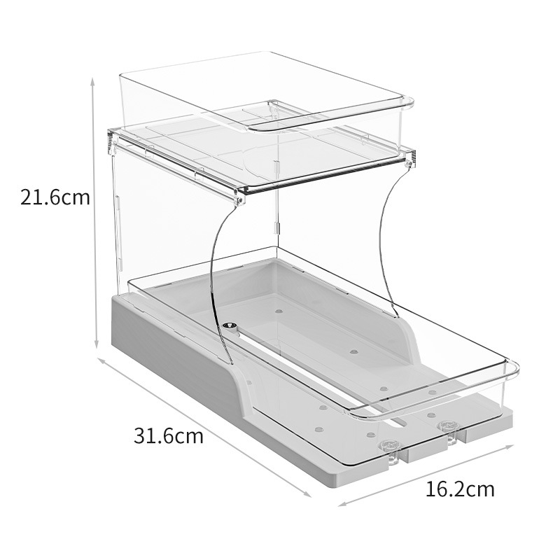 Forgó kozmetikai rendező asztali tárolóval, kihúzható rekesz, PET anyag, minimalist stílus