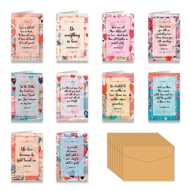 Set de 10 felicitări pliabile pentru ziua de naștere, cu plicuri, scrise de mână