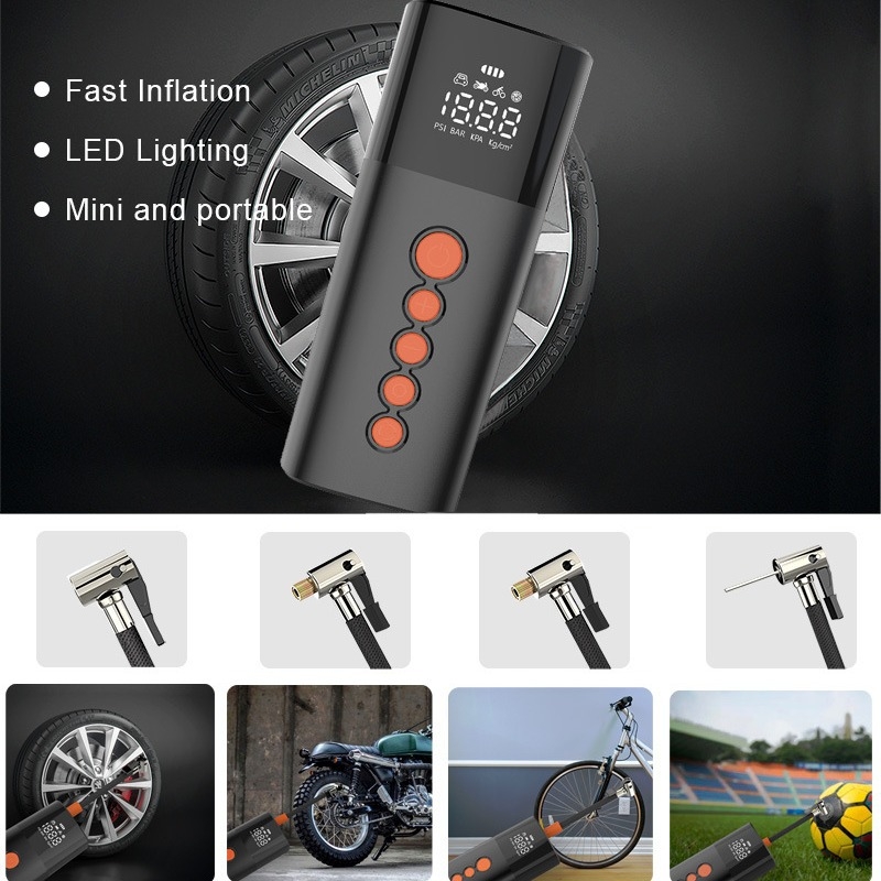 Ασύρματη αντλία ελαστικών αυτοκινήτου με μπαταρία 6000mAh, ψηφιακή οθόνη, φόρτιση USB-C, είσοδος 5V/12V, 220W, ροή αέρα 20 L/min, σωλήνας 170 cm, πολλαπλών κυλίνδρων σχεδίαση