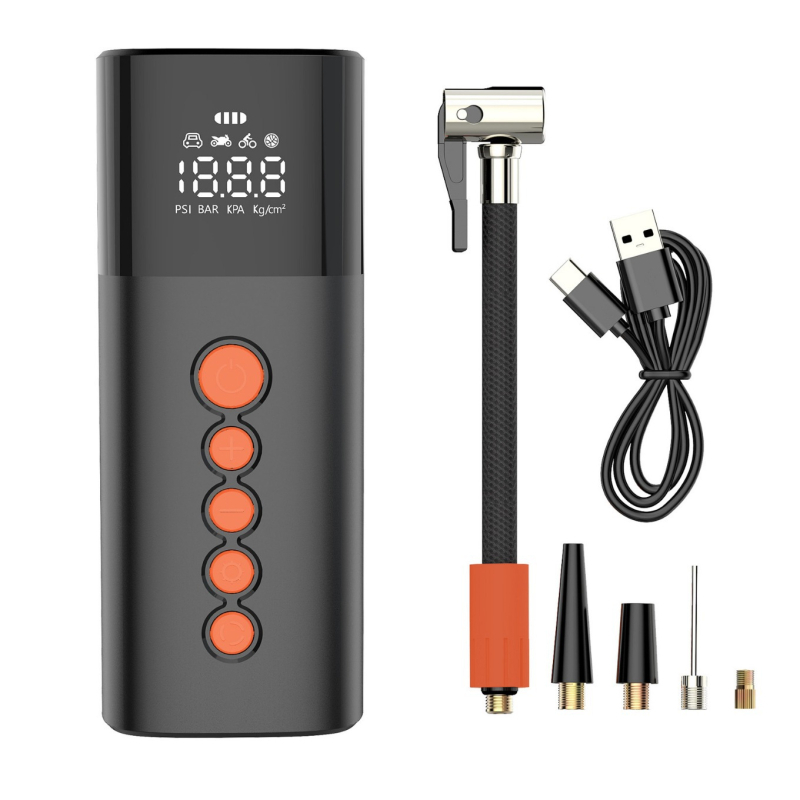 Ασύρματη αντλία ελαστικών αυτοκινήτου με μπαταρία 6000mAh, ψηφιακή οθόνη, φόρτιση USB-C, είσοδος 5V/12V, 220W, ροή αέρα 20 L/min, σωλήνας 170 cm, πολλαπλών κυλίνδρων σχεδίαση