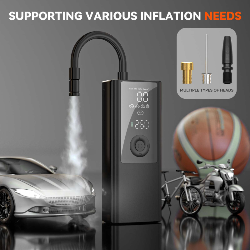 Prijenosni bežični auto inflator s LED svjetlom, 7.4V, 25 L/min, ≤80W, 373 g