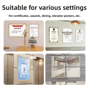 Ramă magnetică de fișiere pentru perete, display transparent pentru documente, construcție din plastic, model 1546298, dimensiune de montare reglabilă, grosime placă opțională