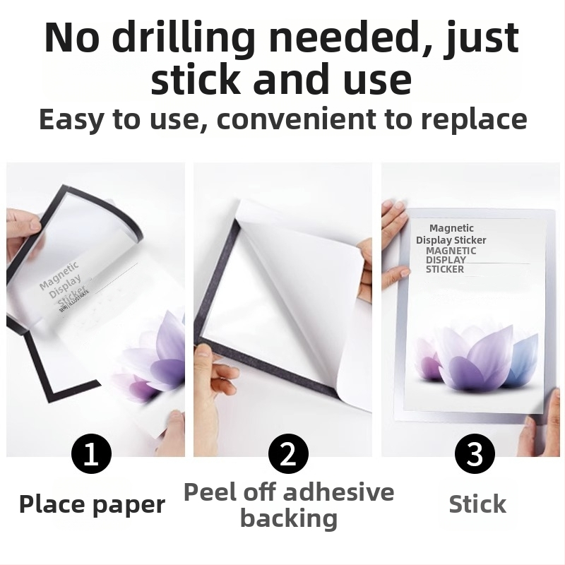 Ramă magnetică de fișiere pentru perete, display transparent pentru documente, construcție din plastic, model 1546298, dimensiune de montare reglabilă, grosime placă opțională