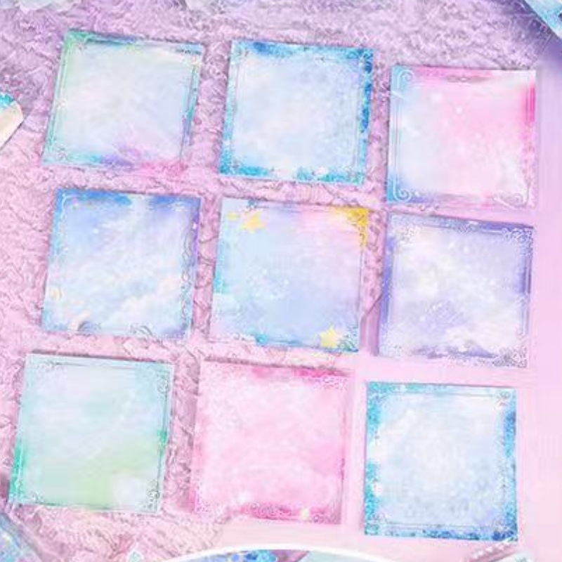 Cute bunny Σημειωματάριο με ουρανό γεμάτο αστέρια, χωρίς κόλλα, τετράγωνο σχήμα, θερμοτυπία σε στυλ Insta, βασική συσκευασία