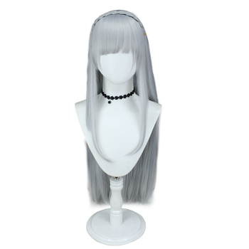 Emilia cosplay perika iz Re:Zero, anime stil s dugim šiškama, vlakna otporna na toplinu, frizura s repom i šalom, model Emilia, za cosplay