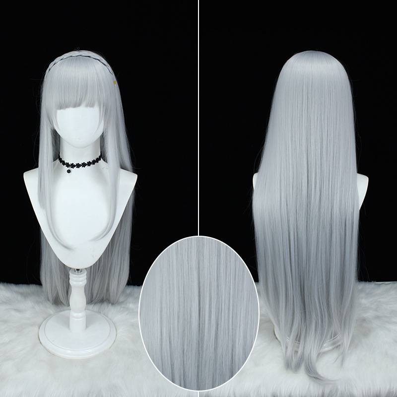 Emilia cosplay perika iz Re:Zero, anime stil s dugim šiškama, vlakna otporna na toplinu, frizura s repom i šalom, model Emilia, za cosplay