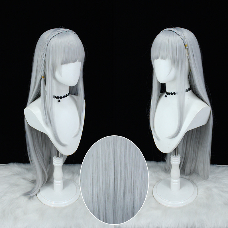 Emilia cosplay perika iz Re:Zero, anime stil s dugim šiškama, vlakna otporna na toplinu, frizura s repom i šalom, model Emilia, za cosplay