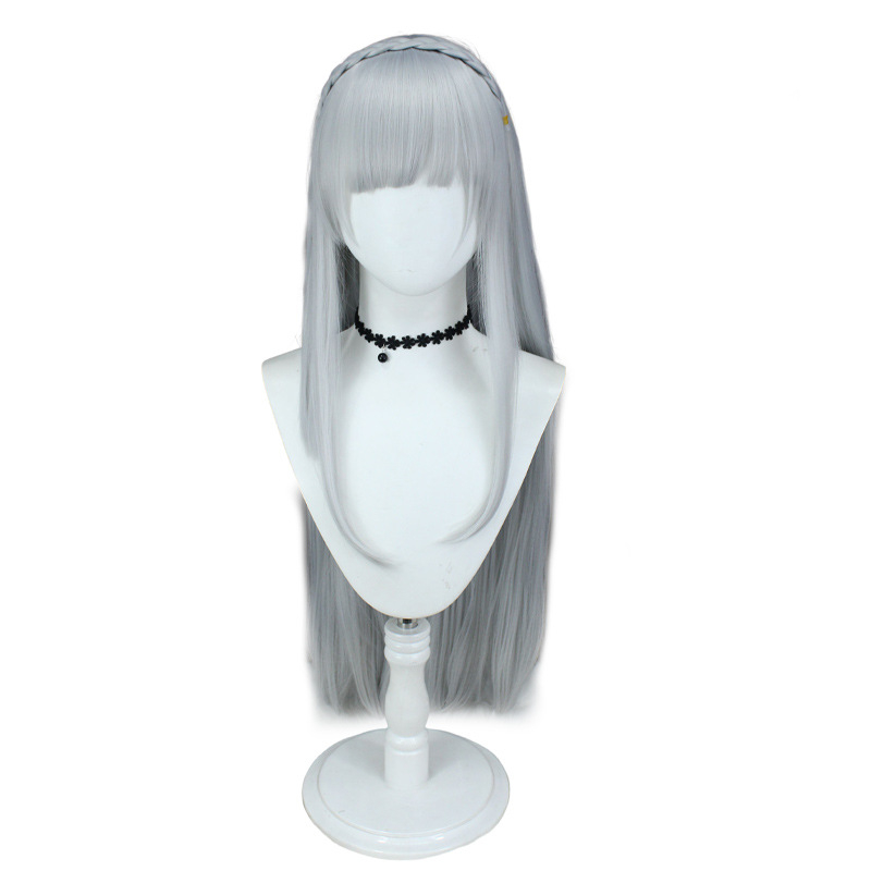 Emilia cosplay perika iz Re:Zero, anime stil s dugim šiškama, vlakna otporna na toplinu, frizura s repom i šalom, model Emilia, za cosplay