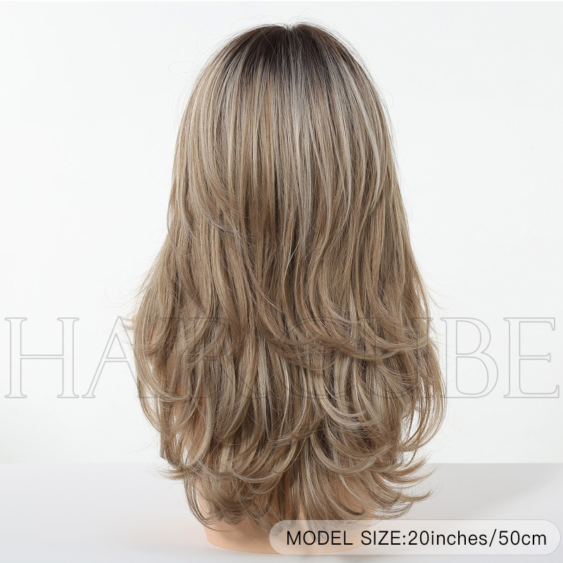 Perucă lungă buclată pentru femei, breton lung, fibre sintetice rezistente la temperatură, mecanism de fabricație, model Lx-lc3086-1