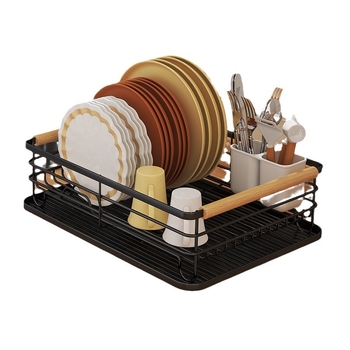 Ράφι αποθήκευσης πιάτων με απόστραγγιση νεροχύτη – μεταλλική κατασκευή από σύρμα για πιάτα και μαχαιροπήρουνα – μοντέρνο μινιμαλιστικό στυλ