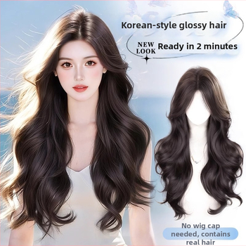 Perucă lungă cu bucle pentru femei — semi-handwoven; amestec de mătase; ton natural al pielii; nu poate fi vopsită sau supusă permamentei (Brand Hengyang)