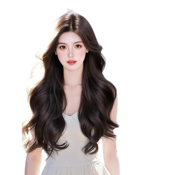 Perucă lungă cu bucle pentru femei — semi-handwoven; amestec de mătase; ton natural al pielii; nu poate fi vopsită sau supusă permamentei (Brand Hengyang)