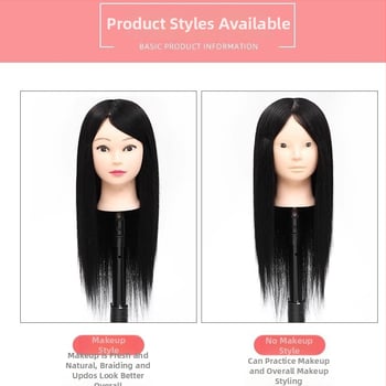 Capă de practică pentru coafură cu păr din fibre mixte, păr lung drept cu breton înclinat – practică de machiaj și coafuri