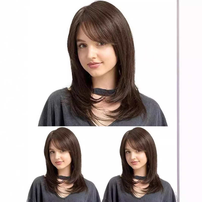 Perucă Jing Qian, lungime parțială până la umeri, fibre rezistente la temperatură înaltă, model Q-08856, origine Zhejiang