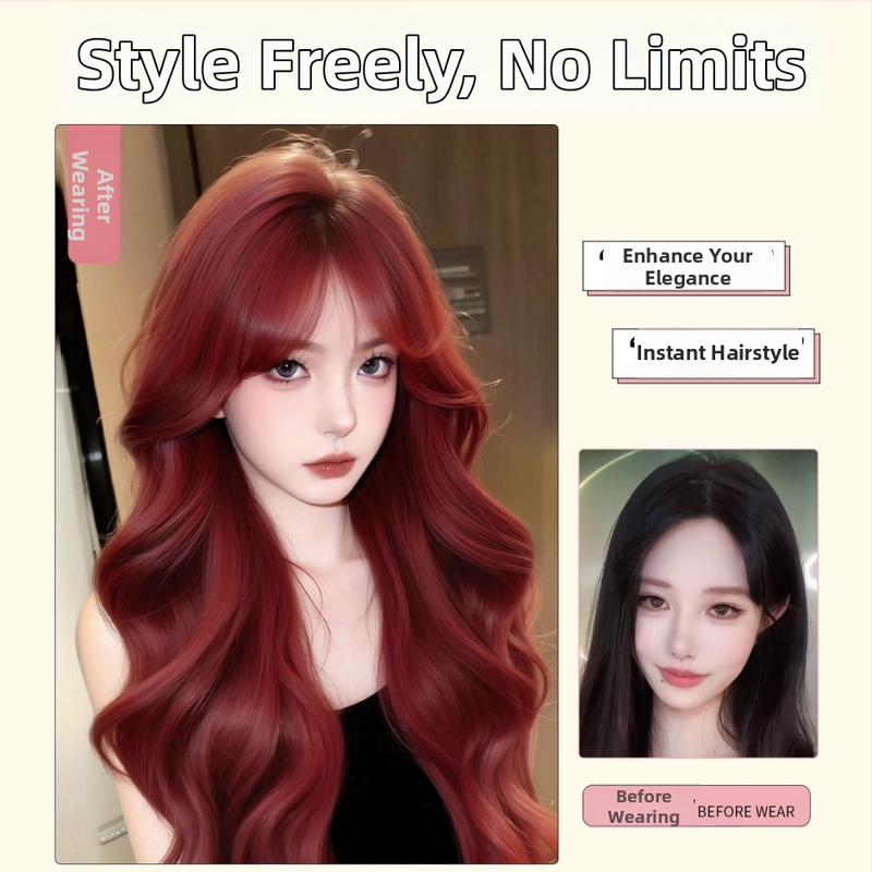 Perucă de acoperire completă, bucle cu valuri, aspect natural zilnic, fibre sintetice rezistente la căldură, model Mg-bl003