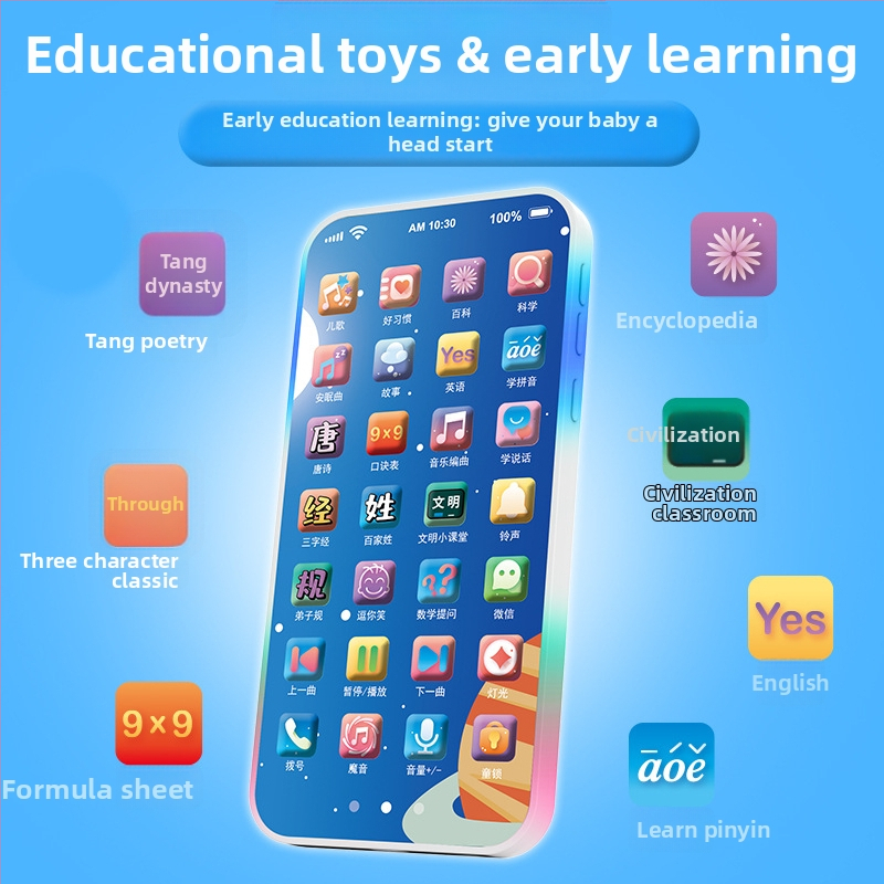 Εκπαιδευτικό τηλέφωνο για νήπια – διαδραστικό εκπαιδευτικό μηχάνημα με επαναφορτιζόμενη μπαταρία λιθίου, εγγραφή, ήχους/μουσική, αισθητήρας αφής για 0–3 ετών