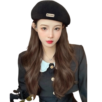 Ženska perika u beret stilu s dugim kovrčavim kosom, integrirana kapa; materijal kose: proteinsko svilo; model Iron beret long curly hair