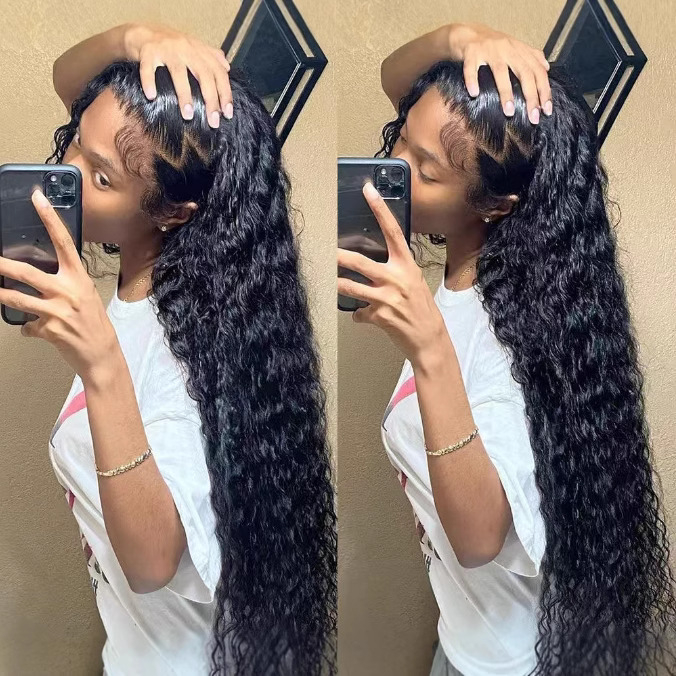 Păr real, perucă lungă cu bucle, cu dantelă frontală, pentru femei; poate fi vopsită și permament permisă
