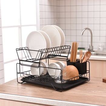 Διώροφο μεταλλικό ράφι αποστράγγισης πιάτων, ιαπωνικού στυλ, μοντέρνος μινιμαλιστικός σχεδιασμός