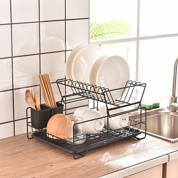 Διώροφο μεταλλικό ράφι αποστράγγισης πιάτων, ιαπωνικού στυλ, μοντέρνος μινιμαλιστικός σχεδιασμός