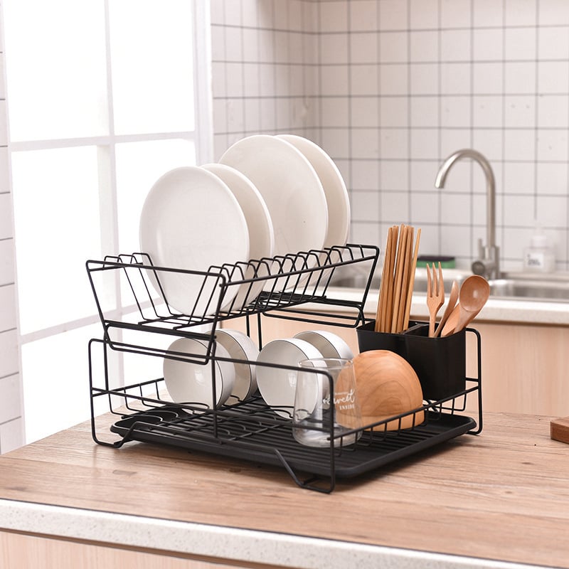 Διώροφο μεταλλικό ράφι αποστράγγισης πιάτων, ιαπωνικού στυλ, μοντέρνος μινιμαλιστικός σχεδιασμός