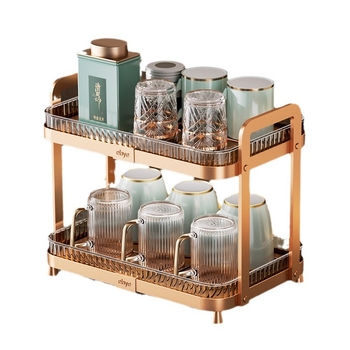 Ράφι αποθήκευσης κούπας για πάγκο — Διπλό επίπεδο, κινητό, χωρίς εγκατάσταση, δίσκος αποστράγγισης, κατάλληλο για κουζίνα και καθιστικό