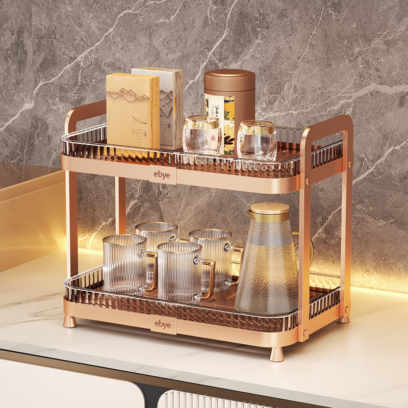 Ράφι αποθήκευσης κούπας για πάγκο — Διπλό επίπεδο, κινητό, χωρίς εγκατάσταση, δίσκος αποστράγγισης, κατάλληλο για κουζίνα και καθιστικό