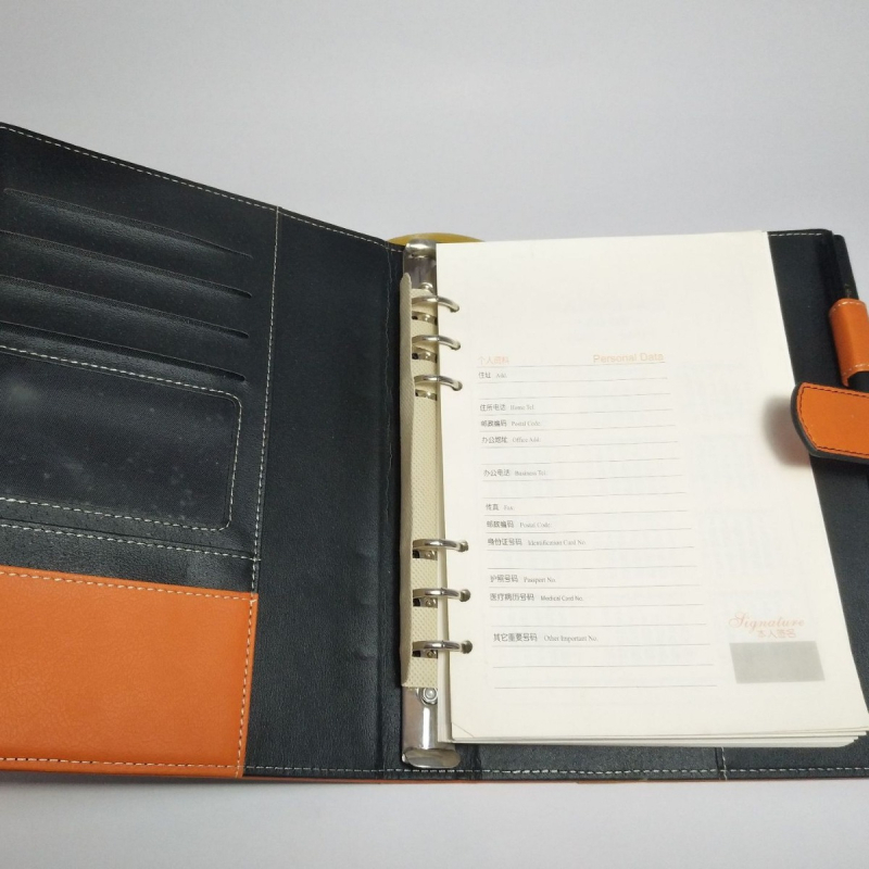 Jurnal universal din piele naturală, cu legare cu foi detașabile, hârtie Forest, accesorii din oțel inoxidabil, model CD-B1930