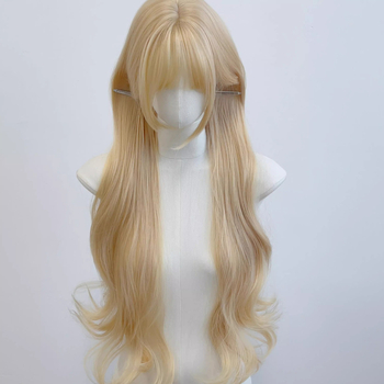 Perucă lungă buclată, aspect natural, fibre de mătase proteică, parte mediană, perucă pentru întreaga cap