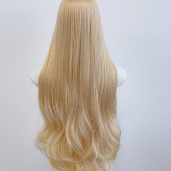 Perucă lungă buclată, aspect natural, fibre de mătase proteică, parte mediană, perucă pentru întreaga cap