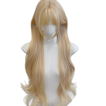 Perucă lungă buclată, aspect natural, fibre de mătase proteică, parte mediană, perucă pentru întreaga cap