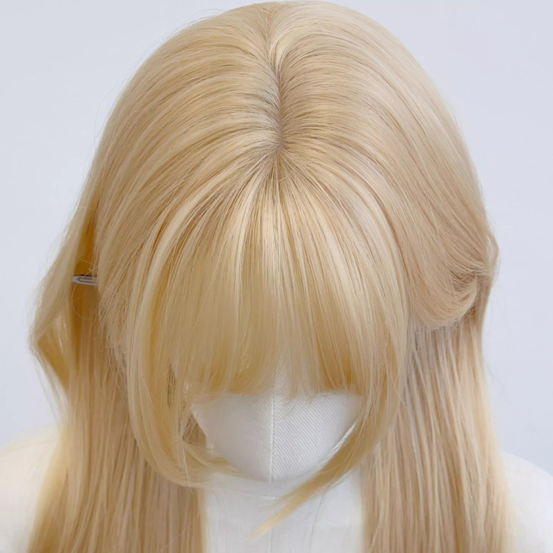 Perucă lungă buclată, aspect natural, fibre de mătase proteică, parte mediană, perucă pentru întreaga cap