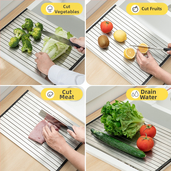 Daschi sklopivi stalak za odvodnju sudopera od nehrđajućeg čelika, s držačem za dasku za rezanje