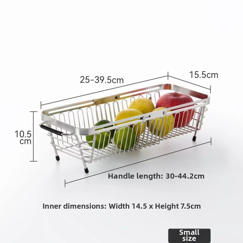 Nehrđajući čelični odvodni koš za sudoperu s teleskopskom funkcijom – višenamjenski stalak za posuđe, voće i povrće, Essence