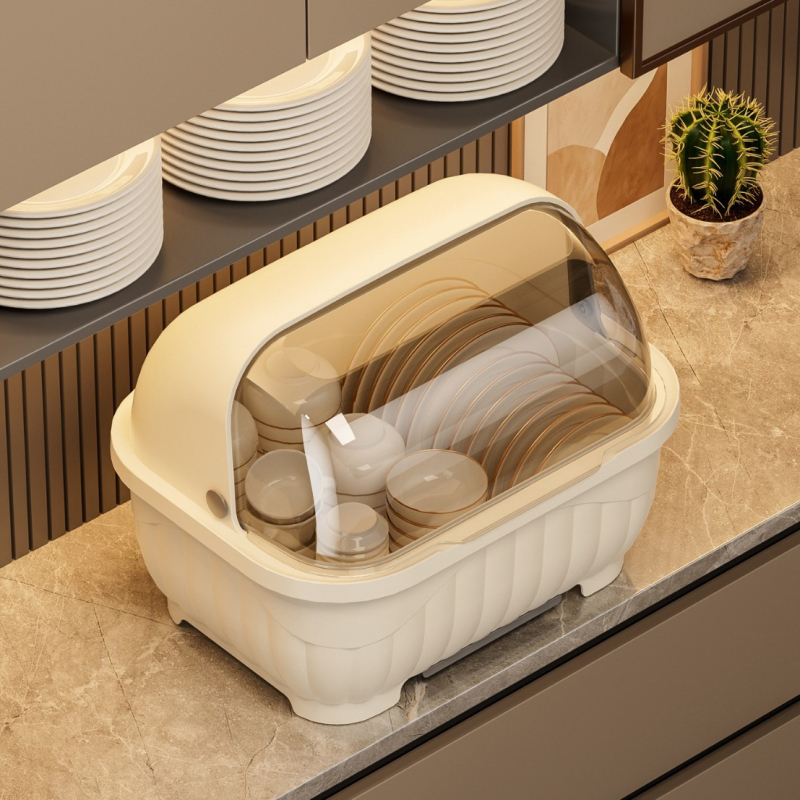 Ράφι πιάτων κουζίνας με προστασία από σκόνη — πολλαπλών χρήσεων, χωρίς εγκατάσταση, υλικό PP, επιτραπέζιο ράφι, μοντέρνο στυλ