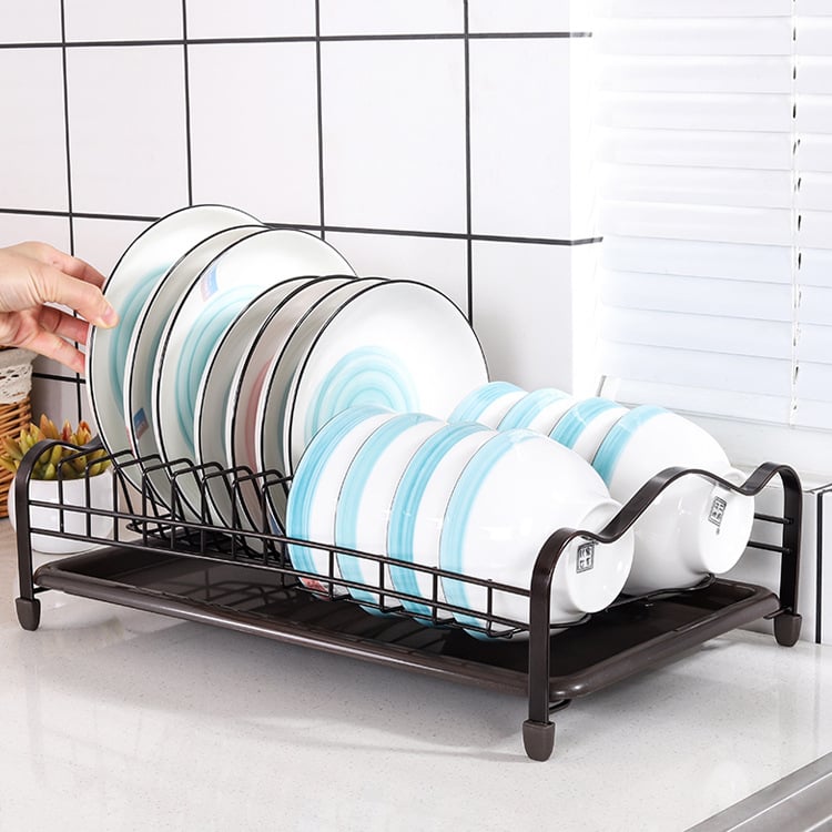 Μονόροφο μεταλλικό ράφι για πιάτα με αποστράγγιση χωρίς οπές και δίσκο συλλογής νερού, για τον πάγκο