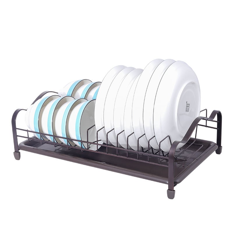 Μονόροφο μεταλλικό ράφι για πιάτα με αποστράγγιση χωρίς οπές και δίσκο συλλογής νερού, για τον πάγκο