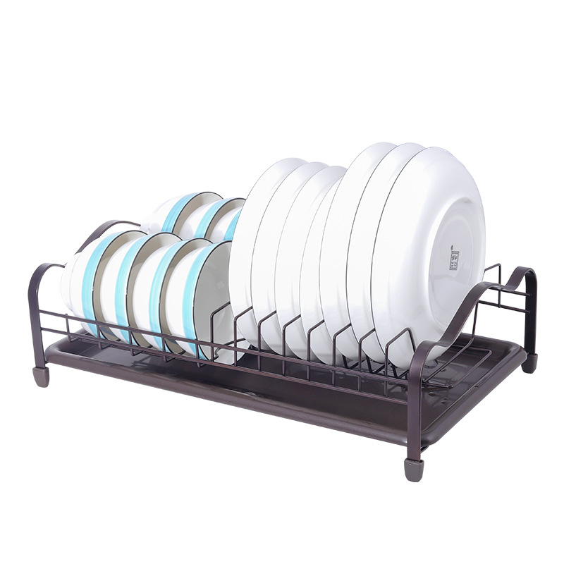 Μονόροφο μεταλλικό ράφι για πιάτα με αποστράγγιση χωρίς οπές και δίσκο συλλογής νερού, για τον πάγκο