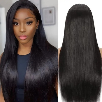 Perika za dugu ravnu kosu sa srednjim razdjelom, Lace Front 13x4, vlakna otporna na visoke temperature, mehanizam proizvodnje
