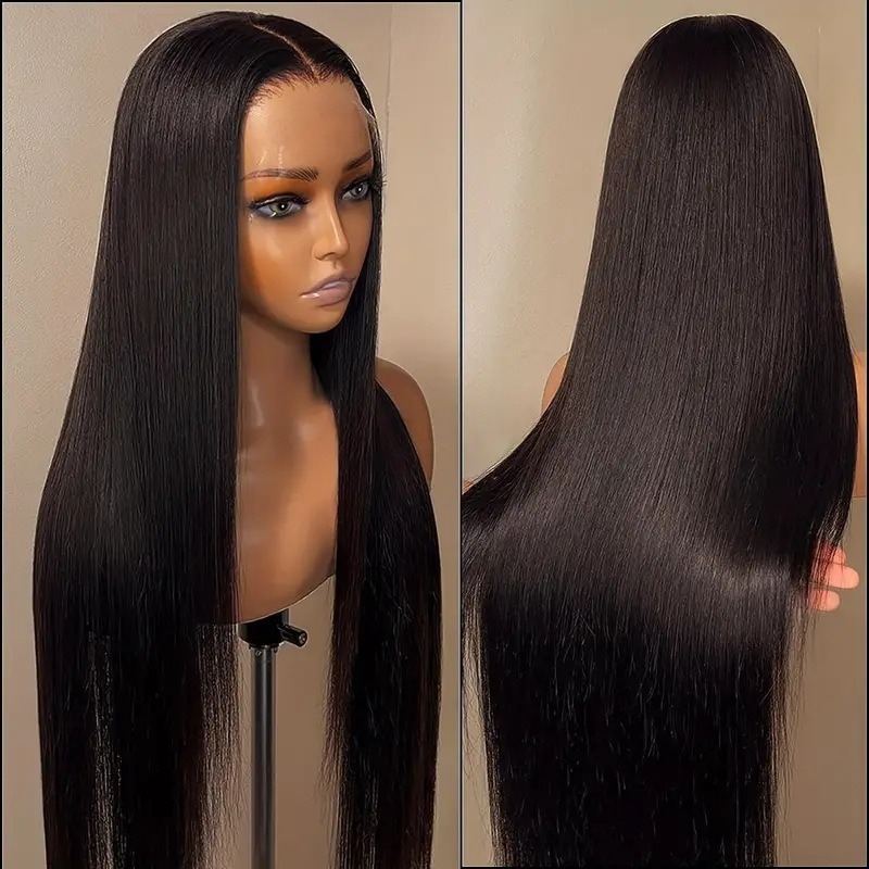 Perika za dugu ravnu kosu sa srednjim razdjelom, Lace Front 13x4, vlakna otporna na visoke temperature, mehanizam proizvodnje