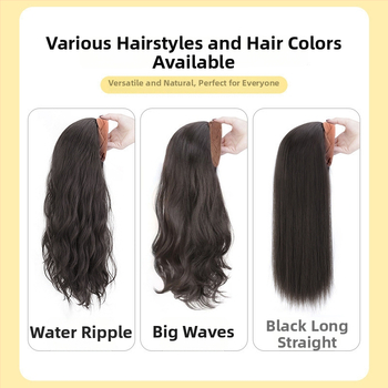 Perucă cu bandă pentru cap, păr lung, bucle, coroană înaltă, din mătase rezistentă la temperaturi, semi-manufacturată manual